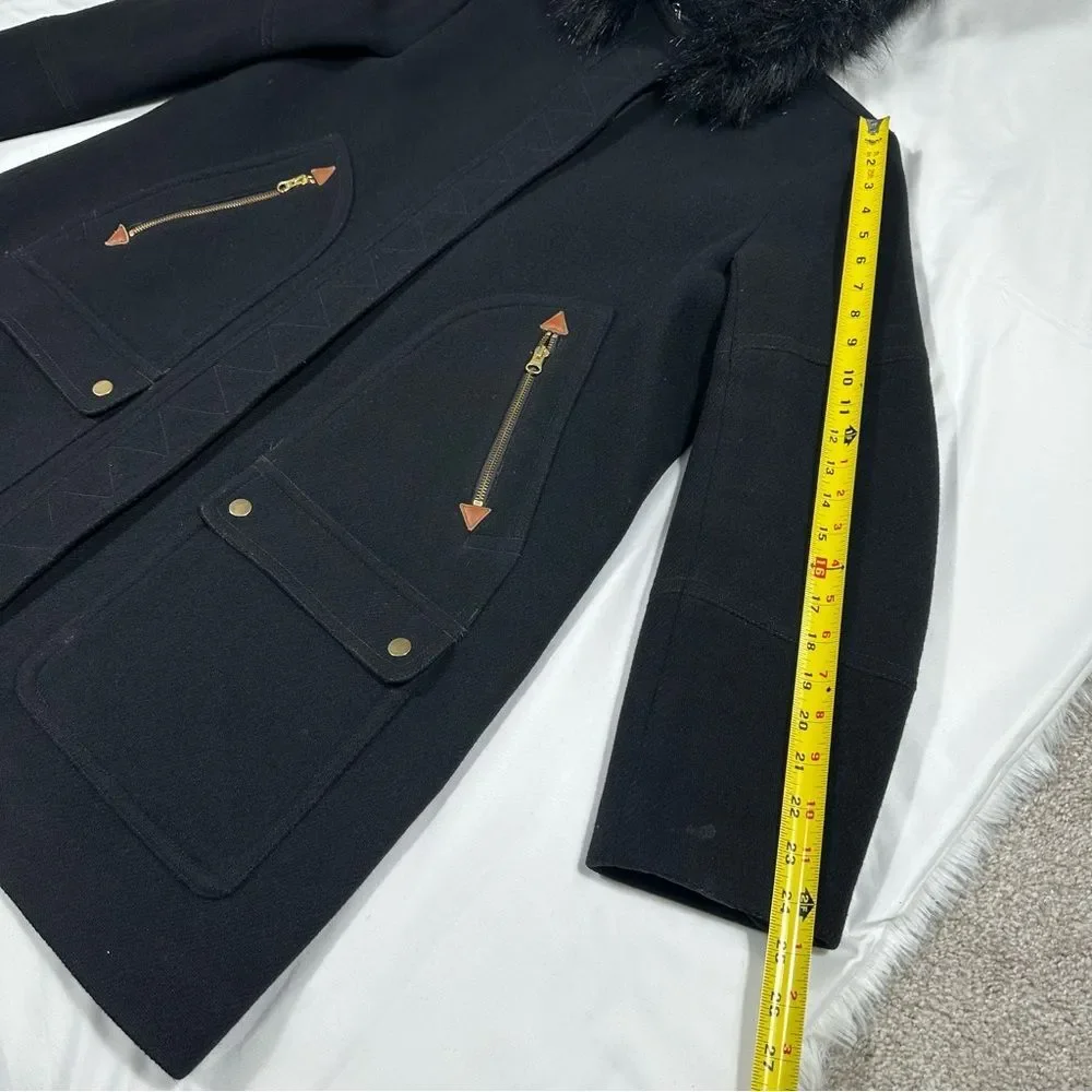 J Crew Chateau Parka In Italian Jacket Coat Womens 18 Black Hooded Stadium Cloth